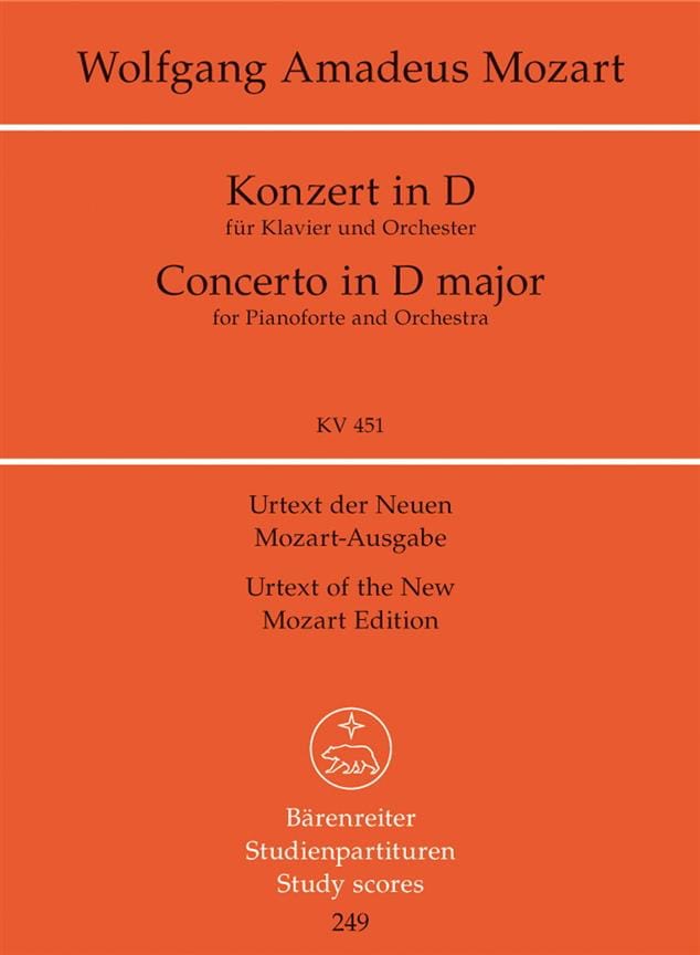 Klavierkonzert D-Dur Kv 451 MOZART Partition Petit format