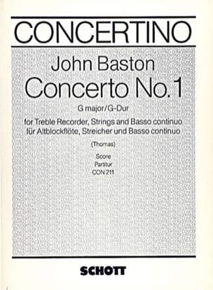 Concerto n° 1 G-Dur - Altblockflöte John Baston Partition Grand format