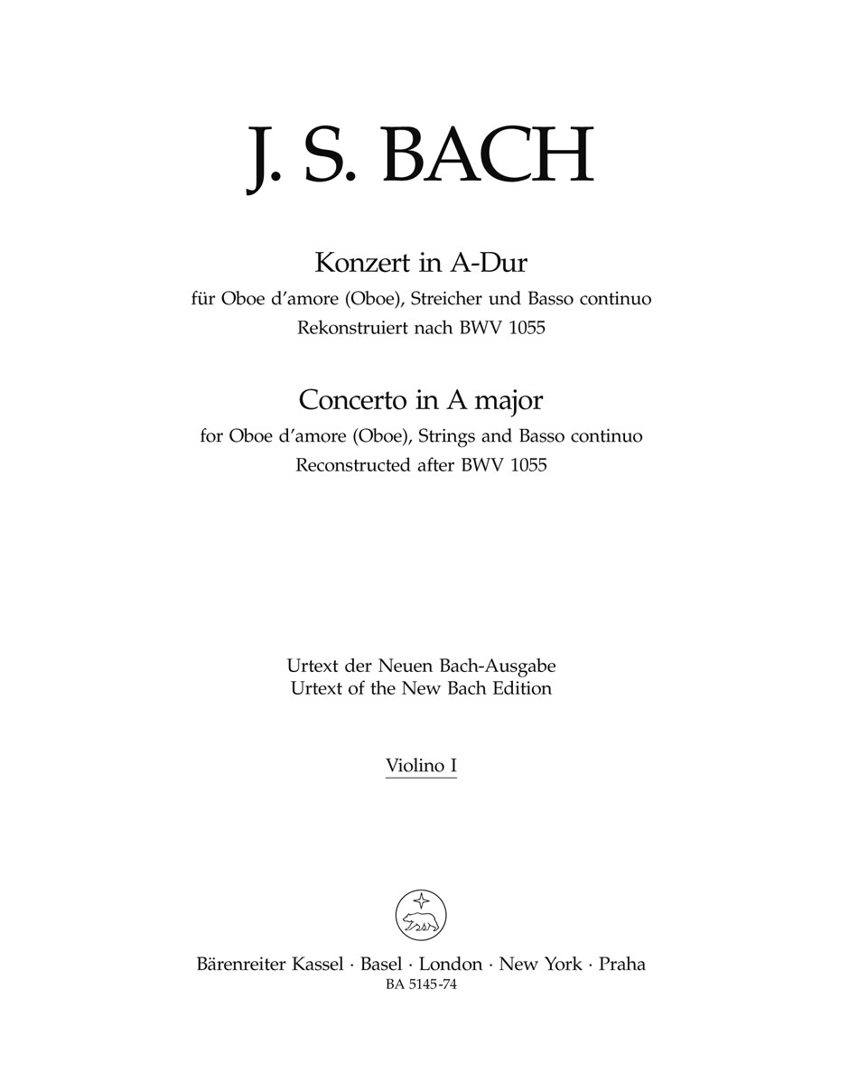 Concerto for Oboe d'amore (Oboe) BWV 1055 BACH Partition