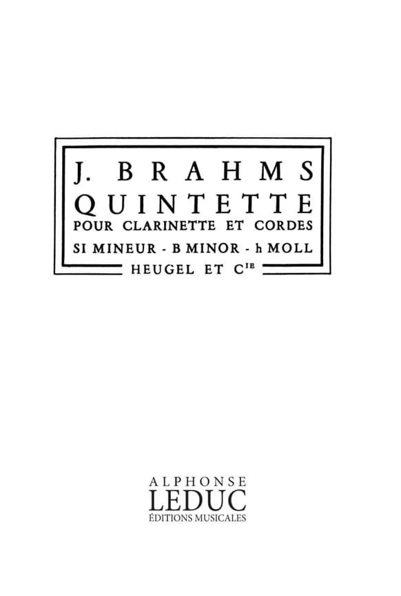 Quintette clarinette et cordes, op. 115 - Conducteur - BRAHMS