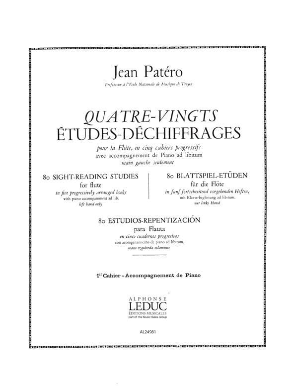 80 Etudes de déchiffrages Flûte - Volume 1 - Accomp. - Jean Patero