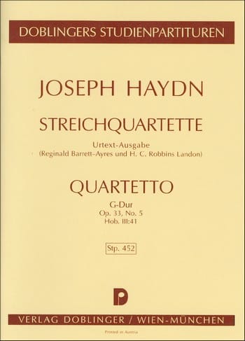 Streichquartett G-Dur op. 33 n° 5 Hob. 3 : 41 - Partitur - HAYDN