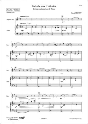 Ballade aux Tuileries - Sax. soprano et piano Pascal Proust Partition