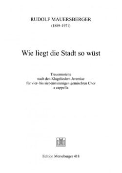 Wie liegt die Stadt so wüst Rudolf Mauersberger Partition Chœur