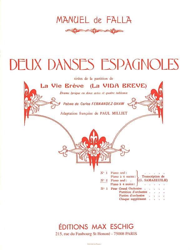 2 Danses Espagnoles N° 2 DE FALLA Partition Piano